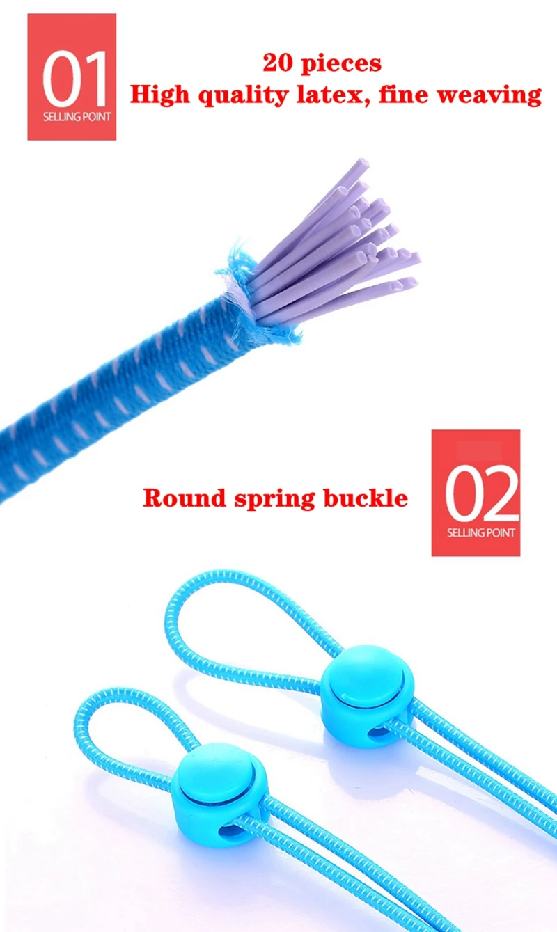 1 Paar Schnürsenkel für Sneaker, elastisch, ohne Binden, Schnürsenkel, Dehnungssperre, Lazy Laces, schnelle Gummi-Schnürsenkel, runde Schnürsenkel – Detail 2