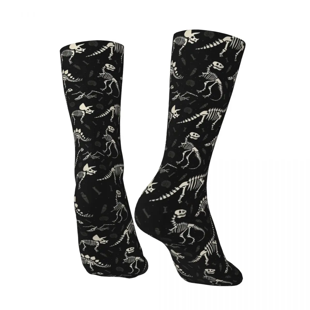 Dinosaur Fossils In Black Funny Socks for Men Women Unisex Crazy Street Style Printed Crew Sock