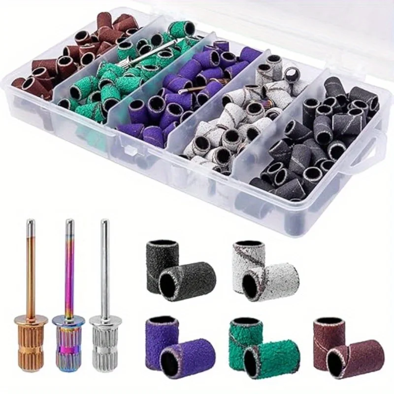

76pcs Mounted Cylindrical Grinding Heads Abrasive Sleeves Sanding Cap Bands 80# 120# 180# For Nail Drill Manicure Tools