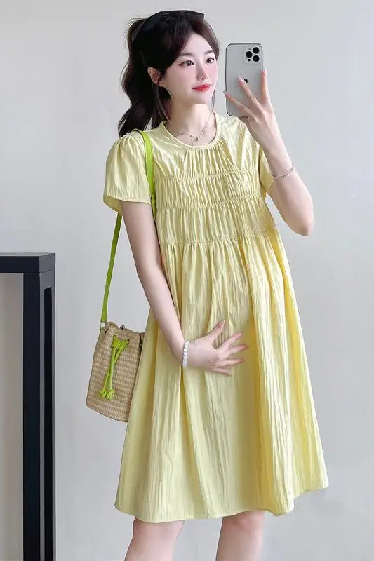 2025 新しい夏のマタニティドレスミニマリストシックなルーズフィット痩身妊娠服ファッショナブルなママ Y2K 若者妊婦