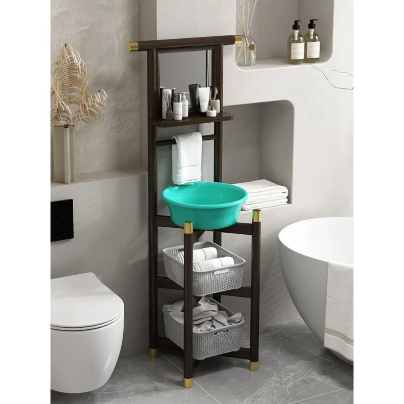 

Floor-to-ceiling household solid wood washbasin rack, bathroom washbasin rack