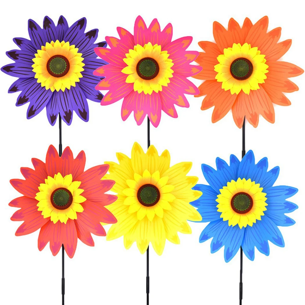 Colorful Sunflower Windmill Wind Turbine For Lawn Garden Party Decoration Outdoor Camping Picnic Garden Yard Decor Drop shipping