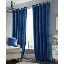 Modem Luxury Blue Velvet Thick Blackout Curtains for Living Room Bedroom Dining Villa Room Curtains Decor Tulle Partition Door