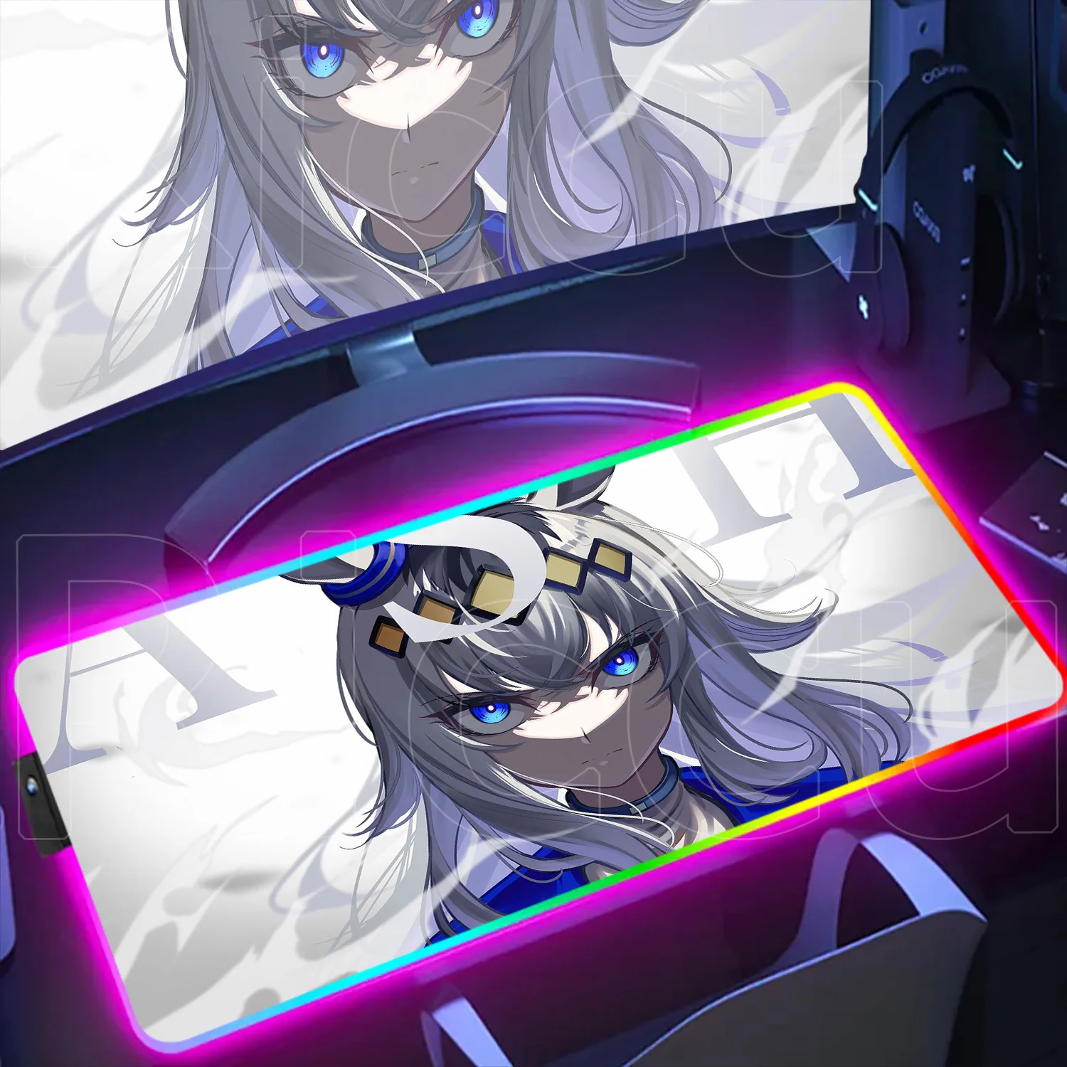 

Large RGB Light mousepad Umamusume Oguri Cap Keyboard Mat Non-Slip Rubber Edge locking desktop protection pad 900x400mm desk mat