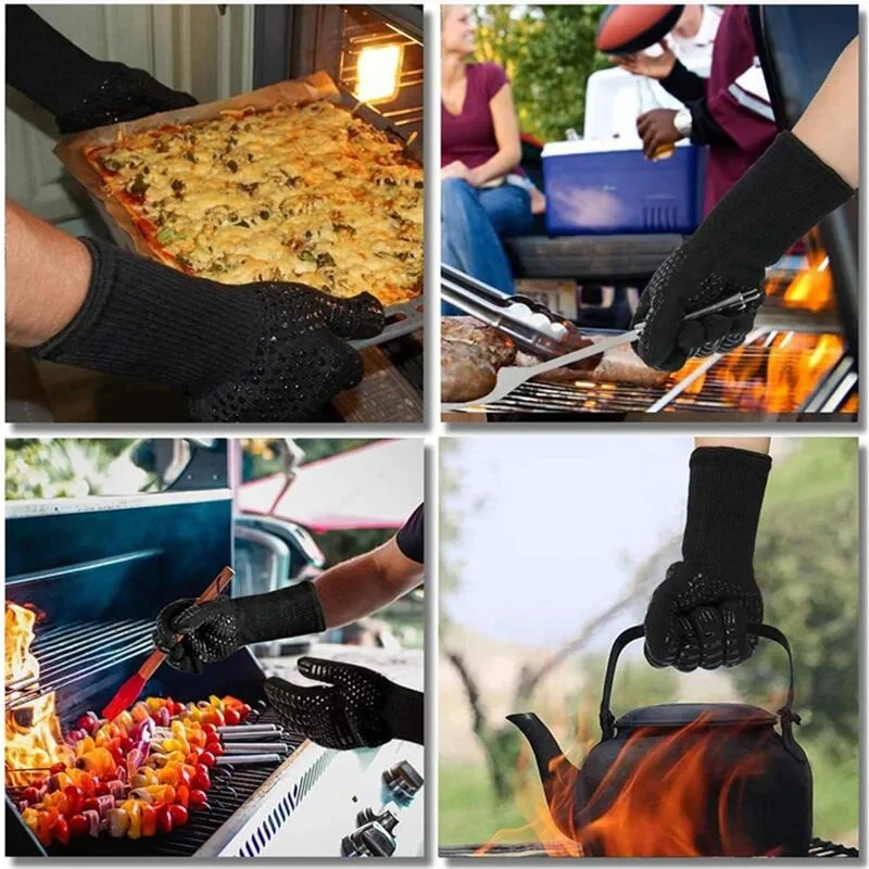 1472°F Heat Resistant Fireproof Oven Mitts Long Silicone Mittens BBQ Gloves Grilling Gloves for Kitchen Smoker Barbecue Camping