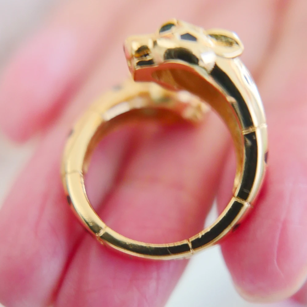 Black Spots Double Panther Leopard Open Rings Gold Plated Luxury Designer Copper Jewelry for Men or Women