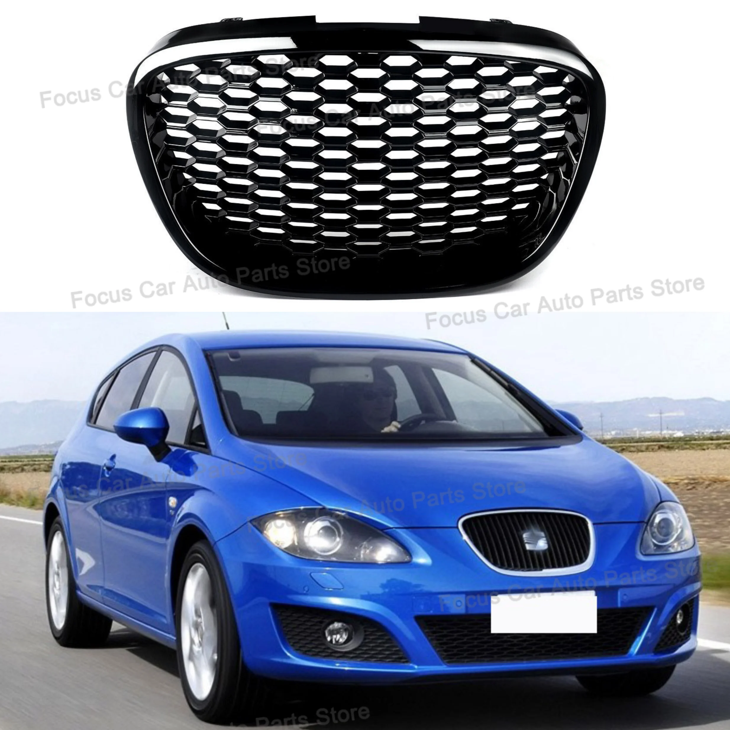 Gloss/Matte Black Front Honeycomb Grill Mesh Badgeless Grille For Seat Leon MK2 1P Altea Toledo Mk3 2004-2009 Front Bumper Grill