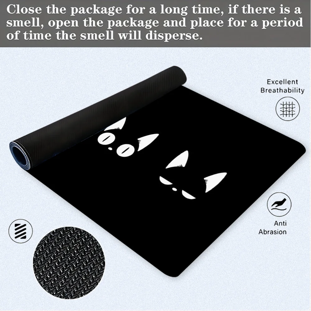 Alfombrilla de ratón de gato negro, accesorios de escritorio grandes, Base de goma con borde cosido, alfombrilla de ratón antideslizante para oficina