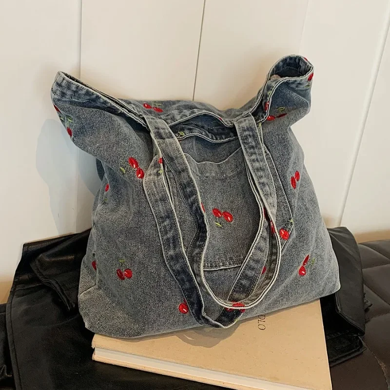 Lazy Denim Shoulder Bag Women\'s Large-capacity Shopping Bag Niche Literary Tote  Casual Versatile Underarm Bag