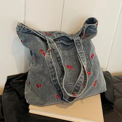 Lazy Denim Shoulder Bag Women's Large-capacity Shopping Bag Niche Literary Tote  Casual Versatile Underarm Bag