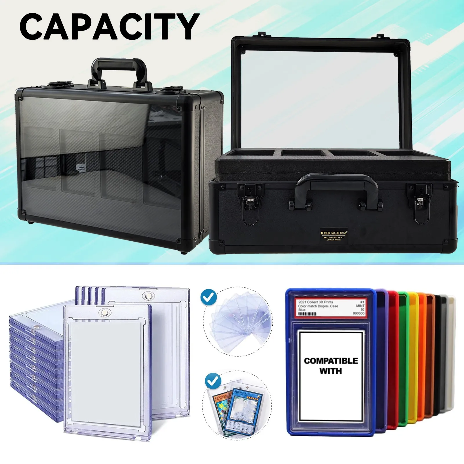 4-Row Graded Card Storage Box with Transparent Cover for PSA BGS CGC Slabs, Holds 64+ Cards, Durable Trading Card Case