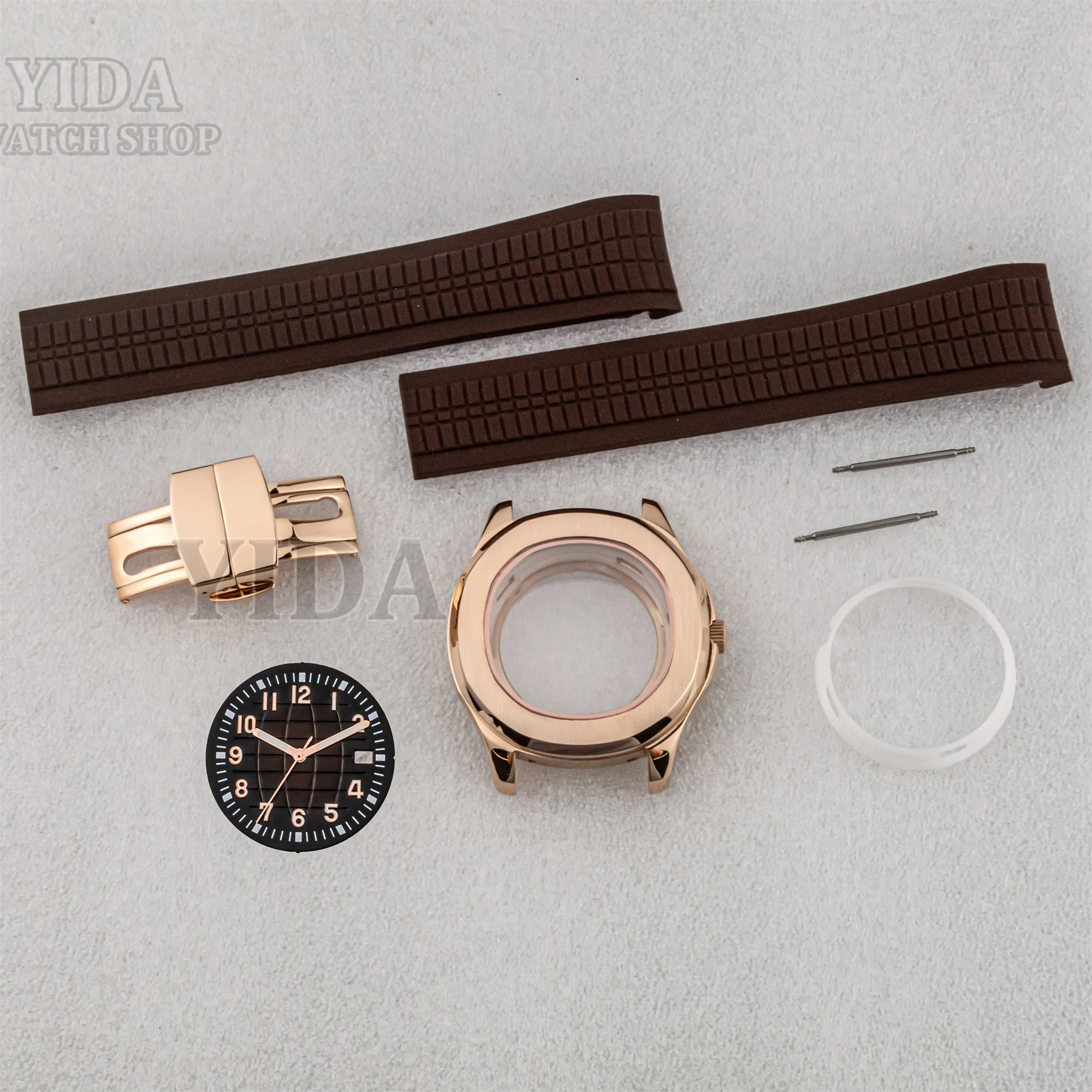 42MM NH35 Stainless Steel Watch Case Dial Rubber Strap Green Luminous Hands for AQUANAUT Nautilus Case NH36 Movement Mod Parts