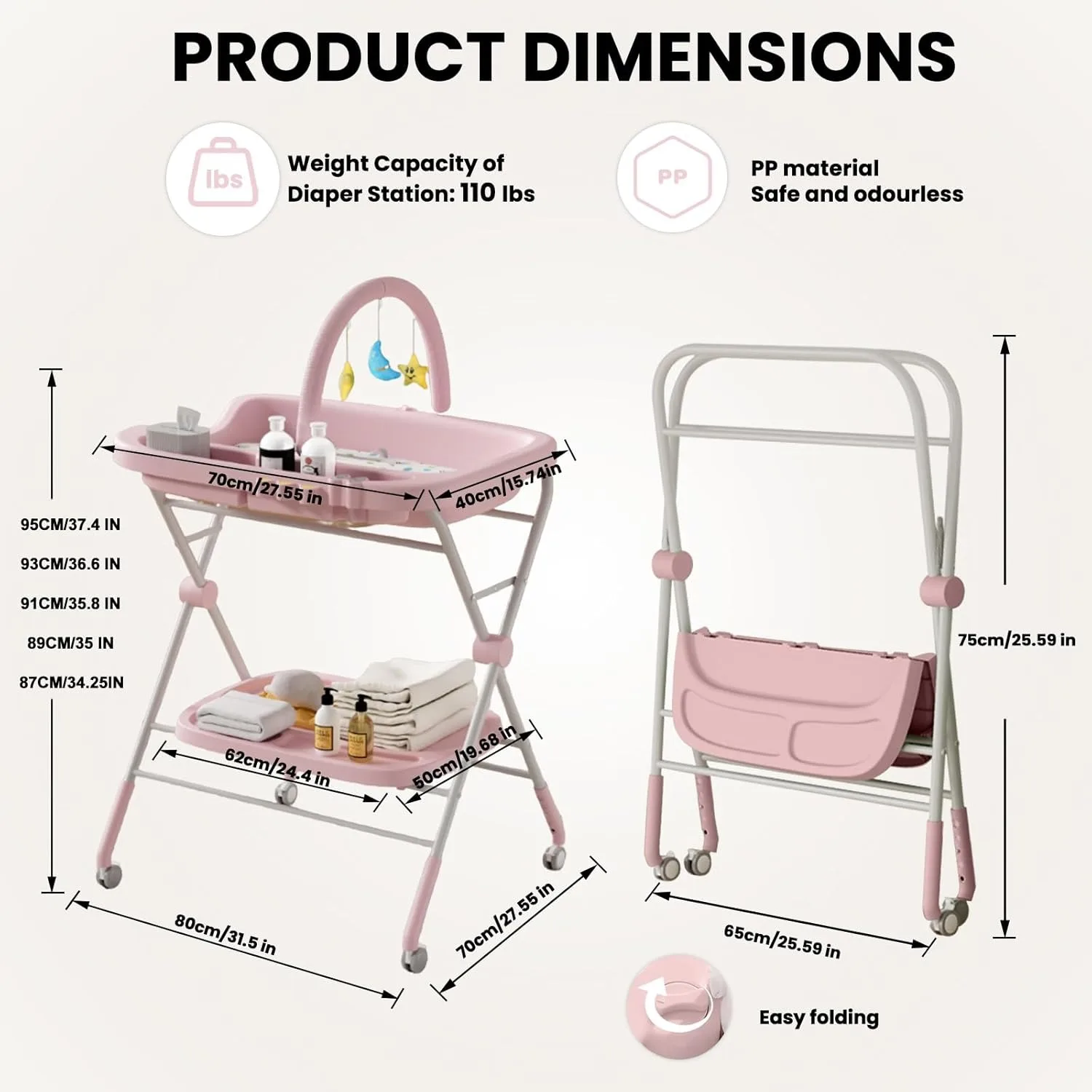 Table Proxy Portable pour Couches pour Bébé, Station Proxy Pliante avec Roues, Réglable, Recommande avec Pépinière