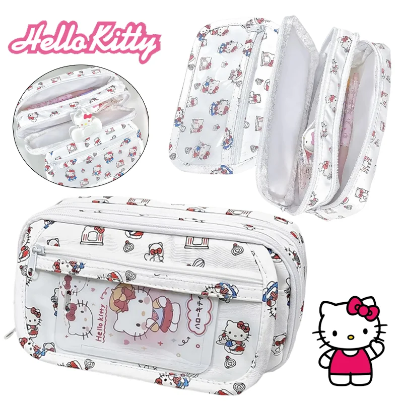 Sanrio Hello Kitty Pen Bag Cartoon Large Capacity Pencil Storage Bags Multifunctional Print Stationery Pouch School Supplies