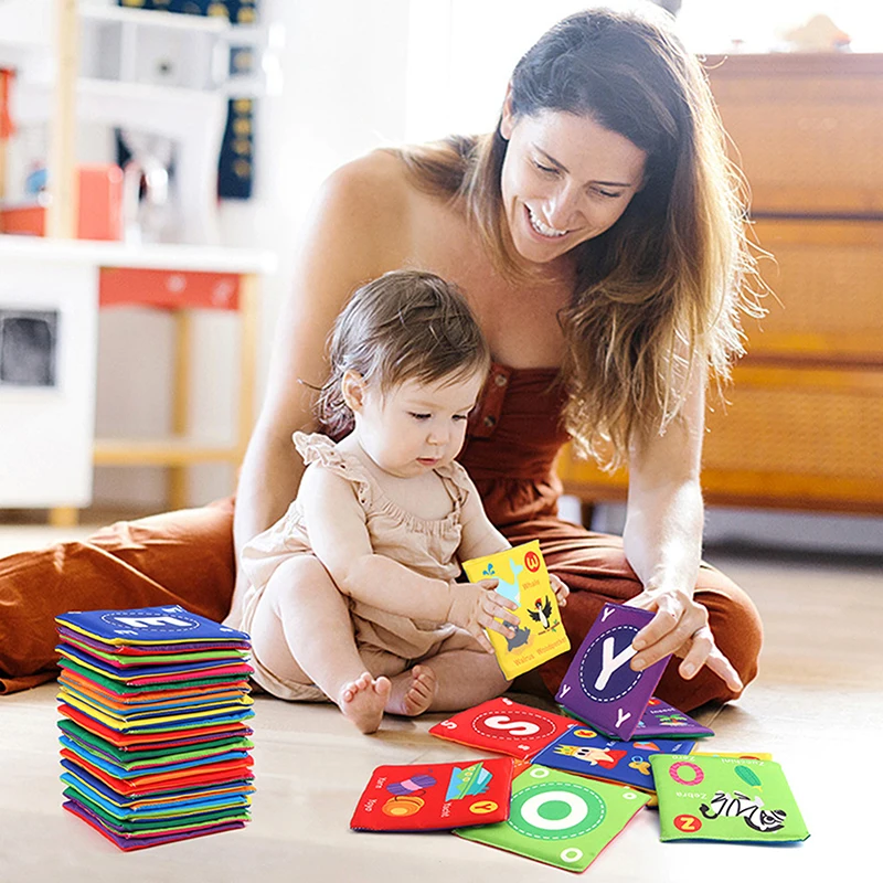 Baby Cloth Book Soft FlashCards With Cloth Storage Bag Graphic Alphabet Digital Cognition Toys Baby Educational Cards