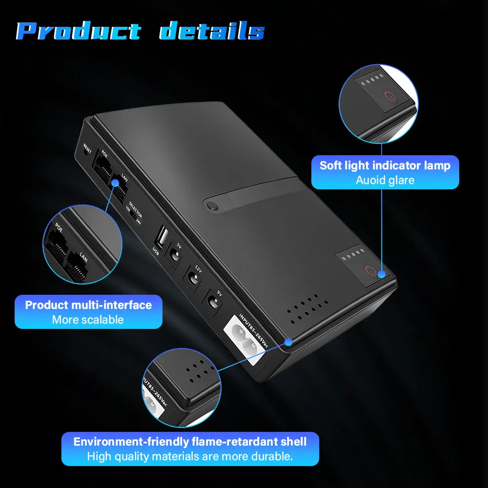 DC UPS Uninterruptible Power Supply 5V 9V 12V Optical Modem Monitoring Backup Power Adapter WiFi Router UPS Replaceable Battery