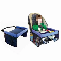 Bandeja de viaje para asiento de coche, organizador de mesa de juegos de seguridad, almacenamiento de aperitivos, juguetes, portavasos impermeable para cochecito de bebé y niño