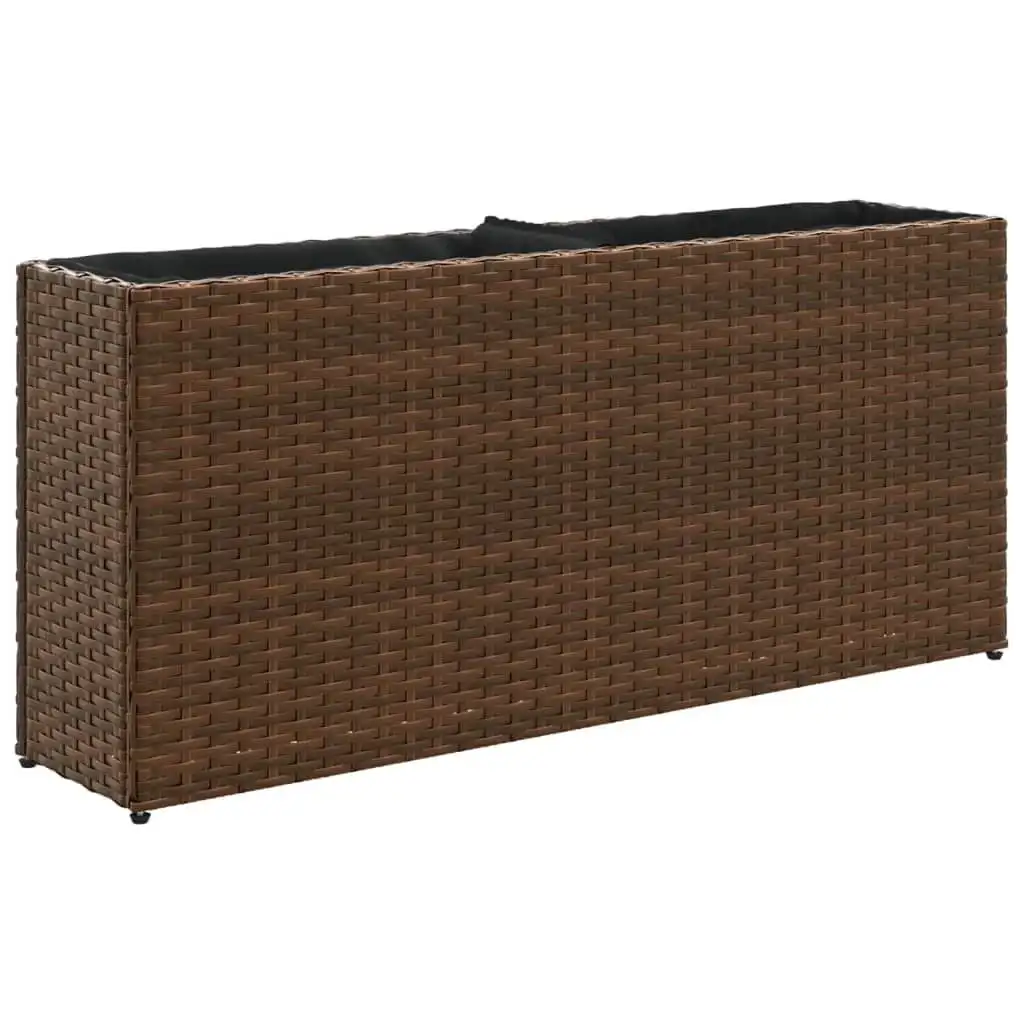vidaXL Gartenkasten mit 2 Töpfen, braun, 90x20x40 cm, aus geflochtener Kunstharz-Rattan-Optik und pulverbeschichtetem Stahlrahmen, ideal für Blumen und Pflanzen im Außenbereich, dekorative Nutzung im