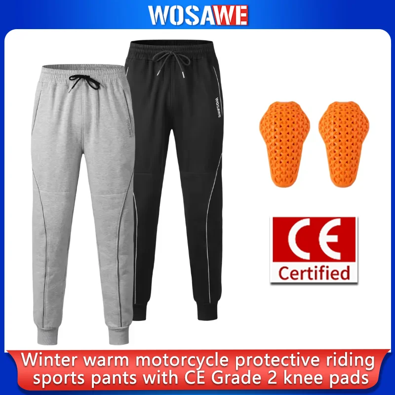 WOSAWE Winter Motorcycle Joggers Men Fleece Lined Riding Sweatpants Warm Outdoor Sports Pants for Commuting