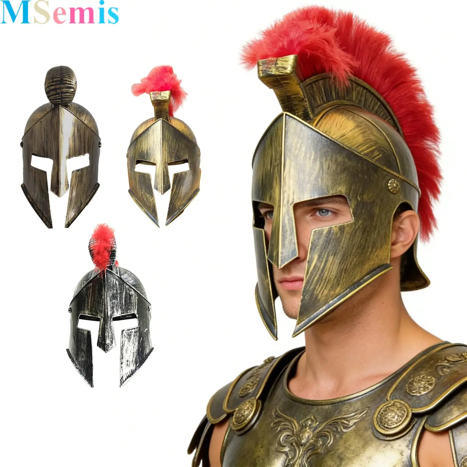 

Medieval Knight Hats Gladiator Spartan Roman Warrior Greek Costume Helmet Headwear Accessory for Halloween Cosplay Dress Up Prop