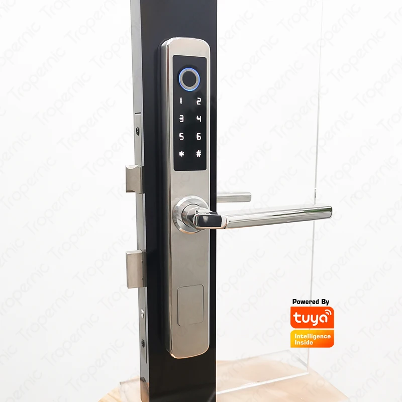 TUAY WIFI Fingerprint double two side waterproof IP55 outdoor smart door lock SUS material for slim aluminum swing door