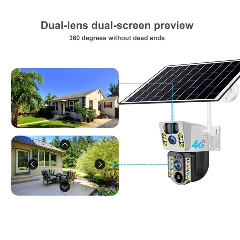 HFES 8MP 4K HD Solar 4G Sim Dual Lens Low Powered V380pro Smart Security IP Cameras Outdoor PIR Human Detection