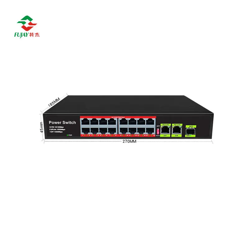 16 Port 2 Uplink 1 optical port POE Built-in fast 48V poe switch 16 port 100 mbps poe switches