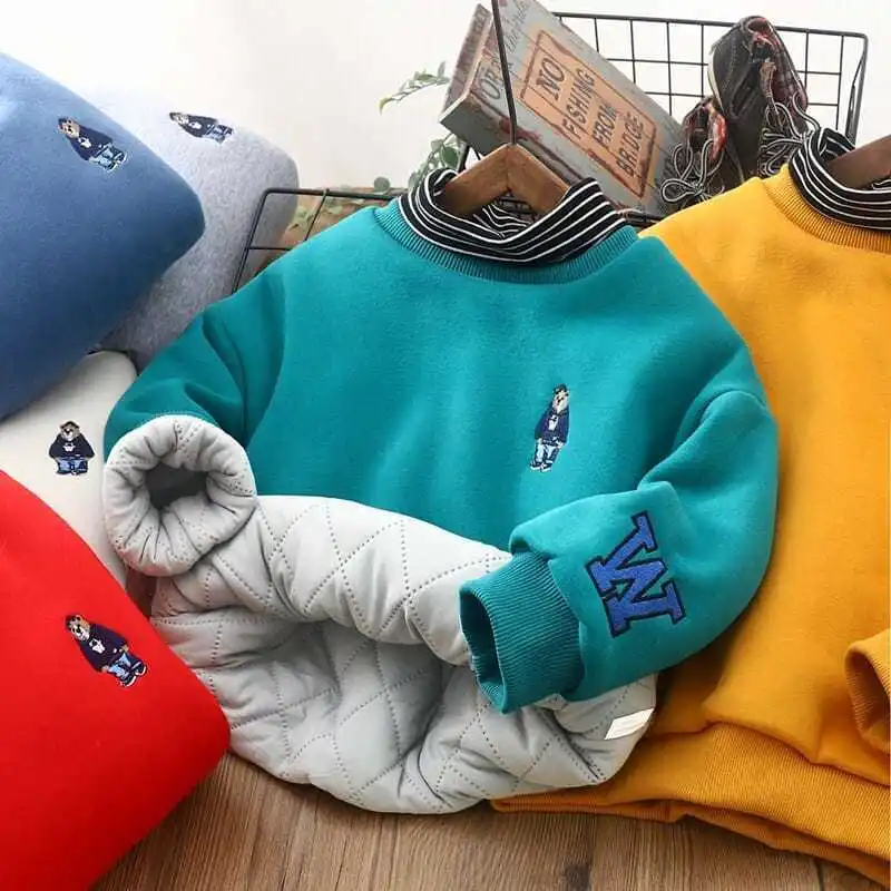 

Boys Hoodies Sweatshirts Cotton Tops 2022 Beauty Warm Thicken Plus Velvet Winter Autumn Toddler Pullover Baby's Kids Children's