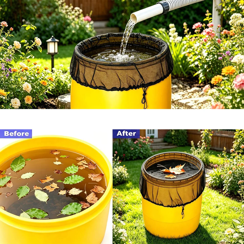 2Pcs Rain Barrel Mesh Covers, Garden Tank Protection Net Stops Leaves & Debris From Entering Water Collection Bucket