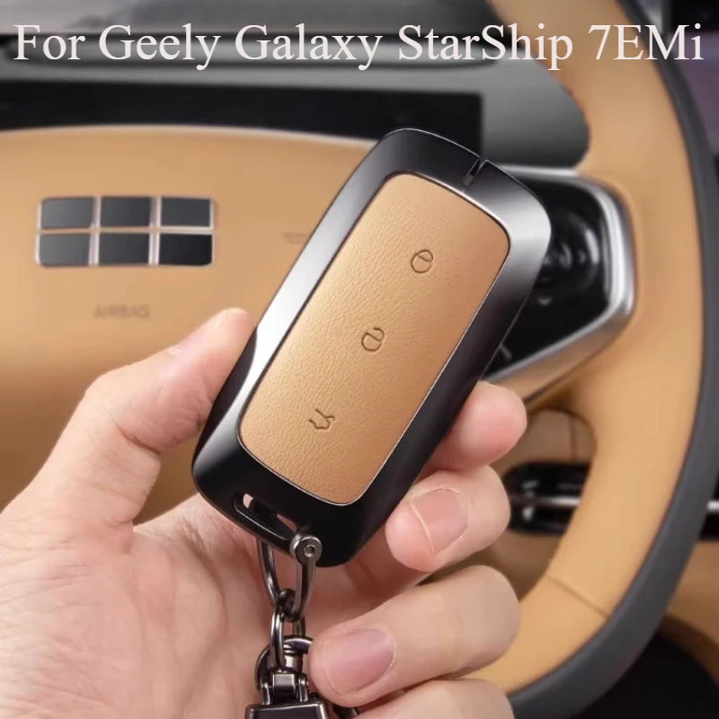 For Geely Galaxy StarShip 7EMi Smart Key Case, Premium Zinc Alloy & Leather Color-Matched Key Fob Cover