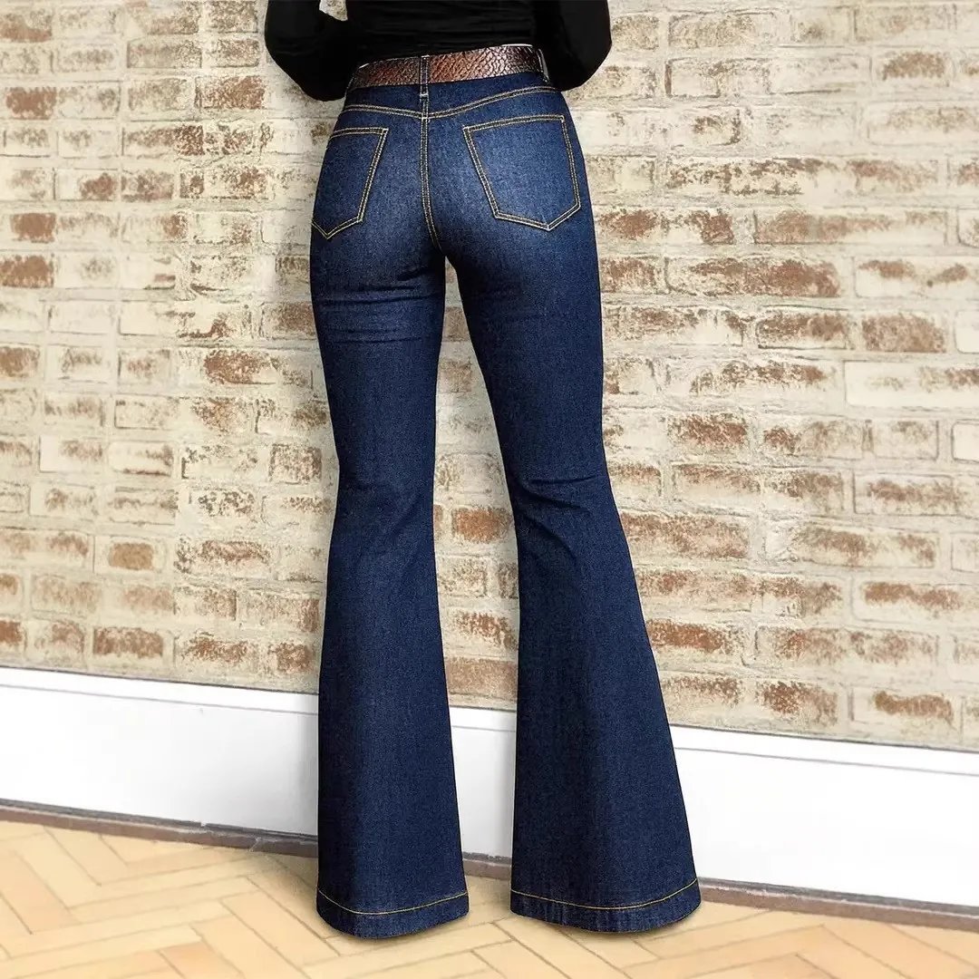 High Waist Flared Leg Jeans Full Length Sexy with Wash Treatment Spring Flared Jeans Urban Streetwear Western Style Women Pants