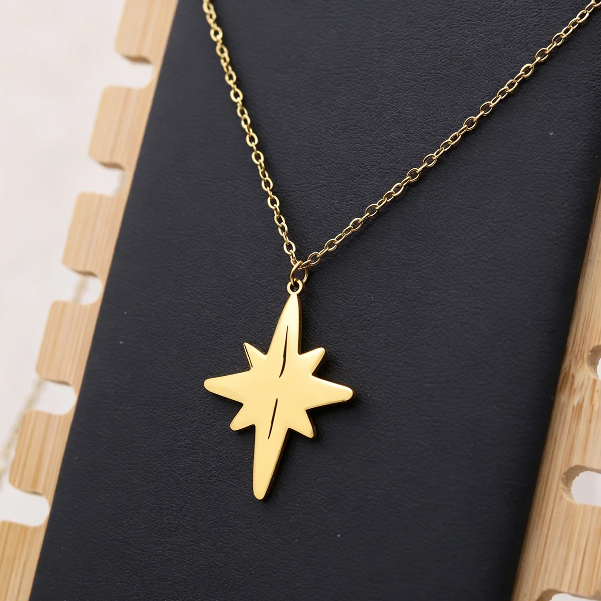 Chandler Stainless Steel Eight‑pointed Star Pendant Necklace Fashion Clavicle Chain Jewelry for Women Party Best Gifts