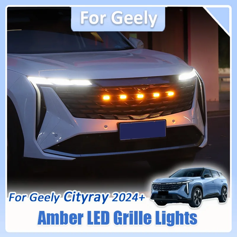 Front bumper grille LED amber lights Grille small yellow light decoration For Geely Atlas II Starray 2024 Boyue L Accessories