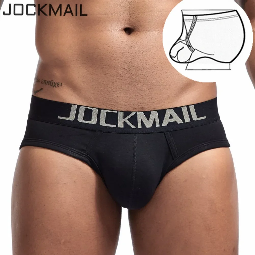 JOCKMAIL-Calzoncillo slip de algodón para hombre, ropa interior sexy, con bolsa convexa en U, gay, color blanco sólido