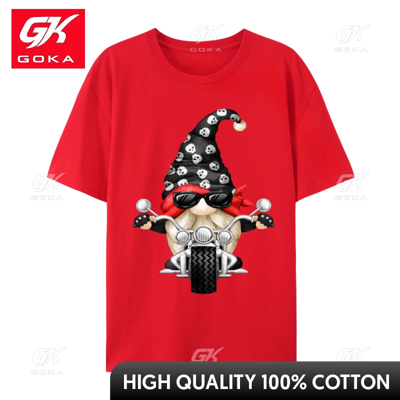 Skull Biker for Xmas Matching Couple with Funny Garden Gnome T-Shirt Gnome T Shirt Cartoon Anime Print Shirts