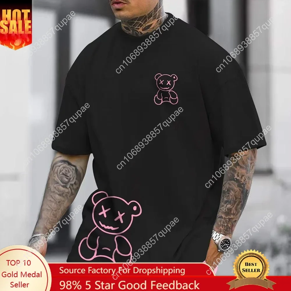 

2025 Summer Men's Clothing 100% Cotton Men T-shirt HD Printing Funny Bear Going Out Track Boyfriend Gift