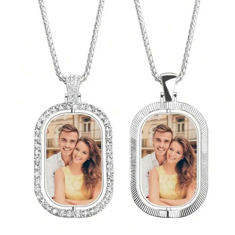 Custom Photo Pendant Necklace, Personalised Custom, Rhinestone Frame Rectangle, Couple Pet Family Custom Commemorative Jewellery view 5