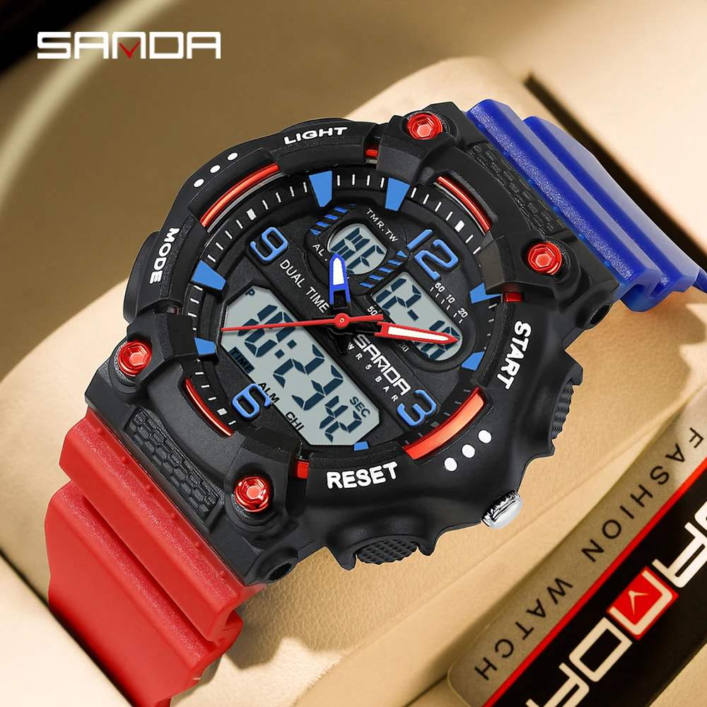 SANDA 6179 Fashion Sports Men's Watch Black Technology Multi functional Waterproof and Shockproof Men's Quartz Electronic Watch