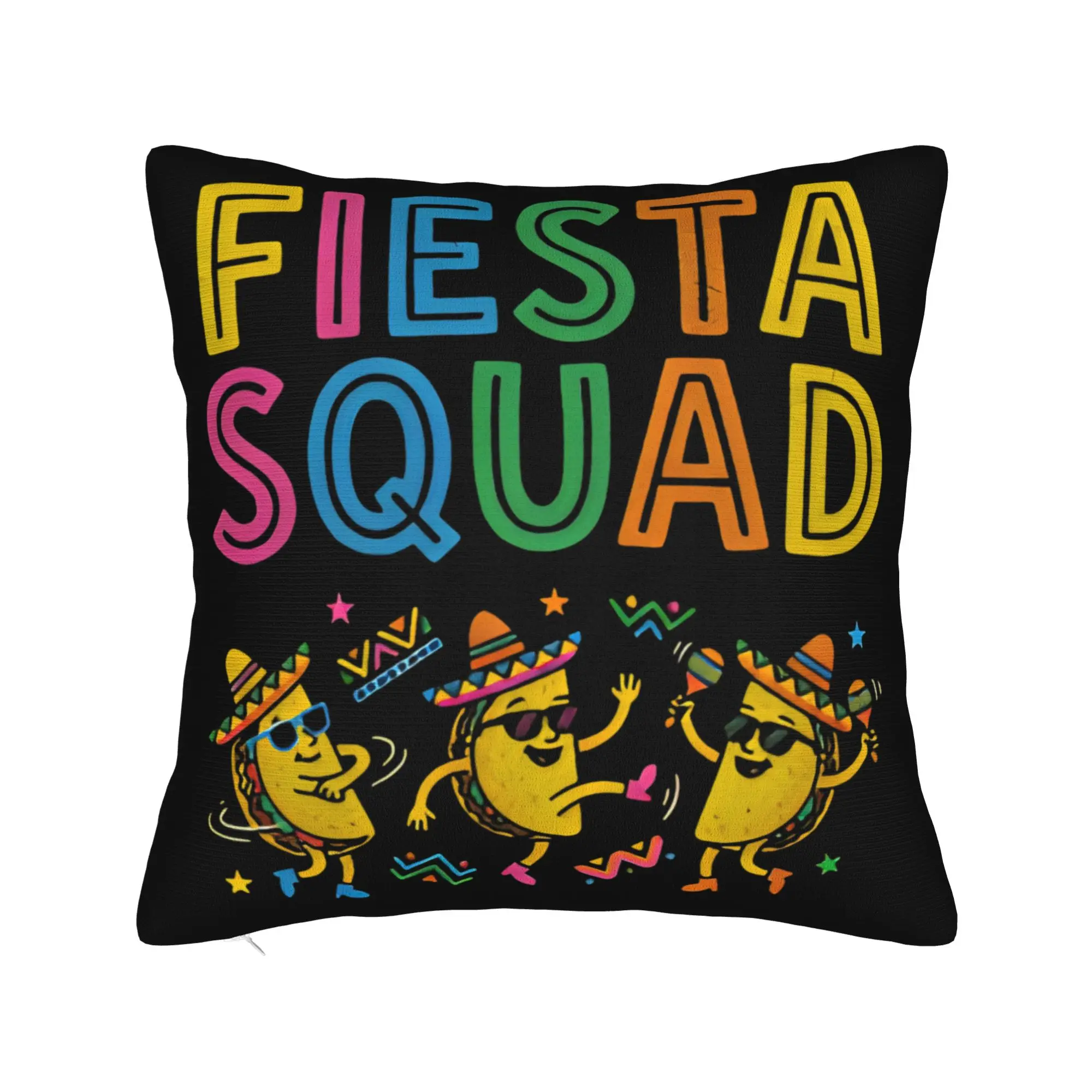 Let's FIESTA Party Printed Pillow Cover Mexican Amigo Cinco De Mayo Sombrero Soft Cushion Cover Vintage Pillow Case