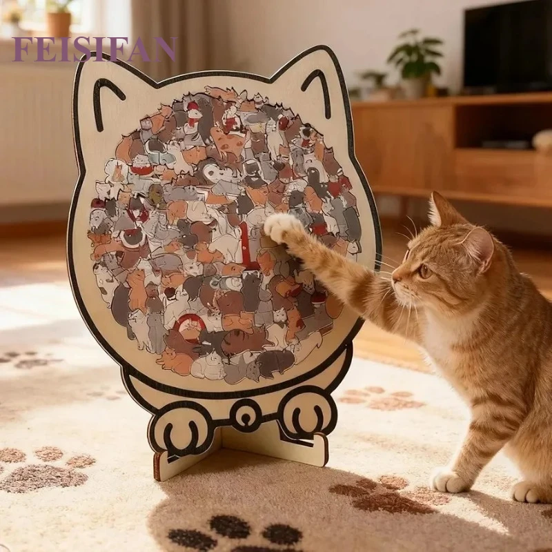 Morandi Macaron Color 135Pcs Cat Shaped Jigsaw Puzzle With Cat Silhouette Frame Decorative Ornament Holiday Gift