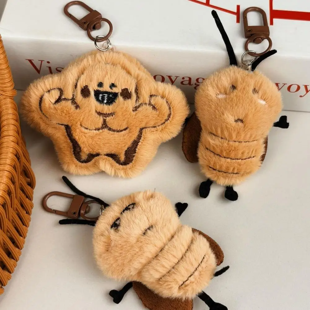 LLavero de cucaracha de peluche súper bonito, tela de pelo corto, colgante de muñeca de cucarachas suave y divertido, llavero de muñeco de peluche, amuleto para mochila, 3 uds.