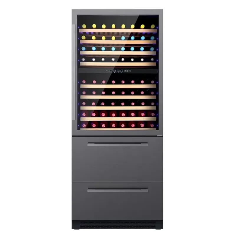 Large Wine Cooler Refrigerator Vintage Beverage Fridge Dual Zone Glass Door Display Cabinet for Home Bar Restaurant Storage