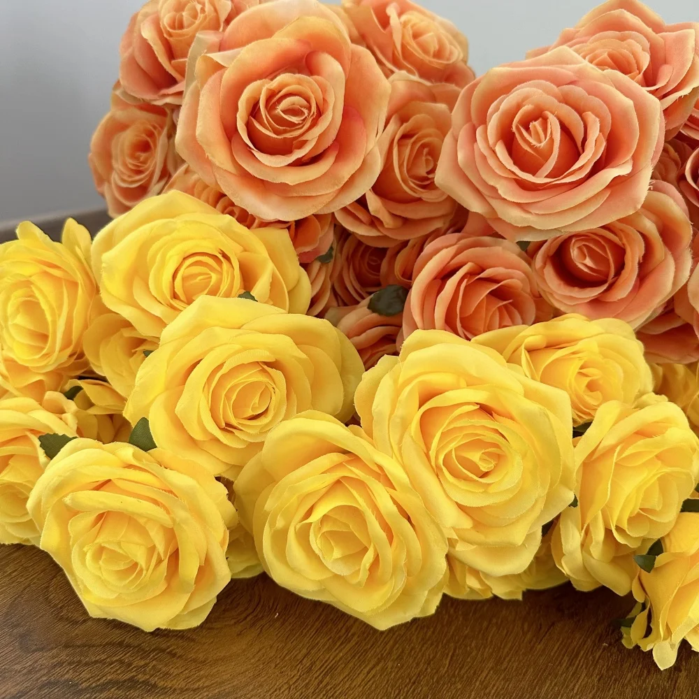 9 Köpfe Seidenrosen Blumenstrauß Künstliche Blume Orange Gelb Brautrose Gefälschte Rose Wohnzimmerdekoration Hochzeit Valentinstag – Detail 3