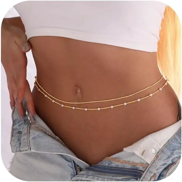 

14K Gold Plated Body Chains Dainty Boho Layered Beach Waist Chain Adjustable Bikini Belly Chain Jewelry Accessories for Women