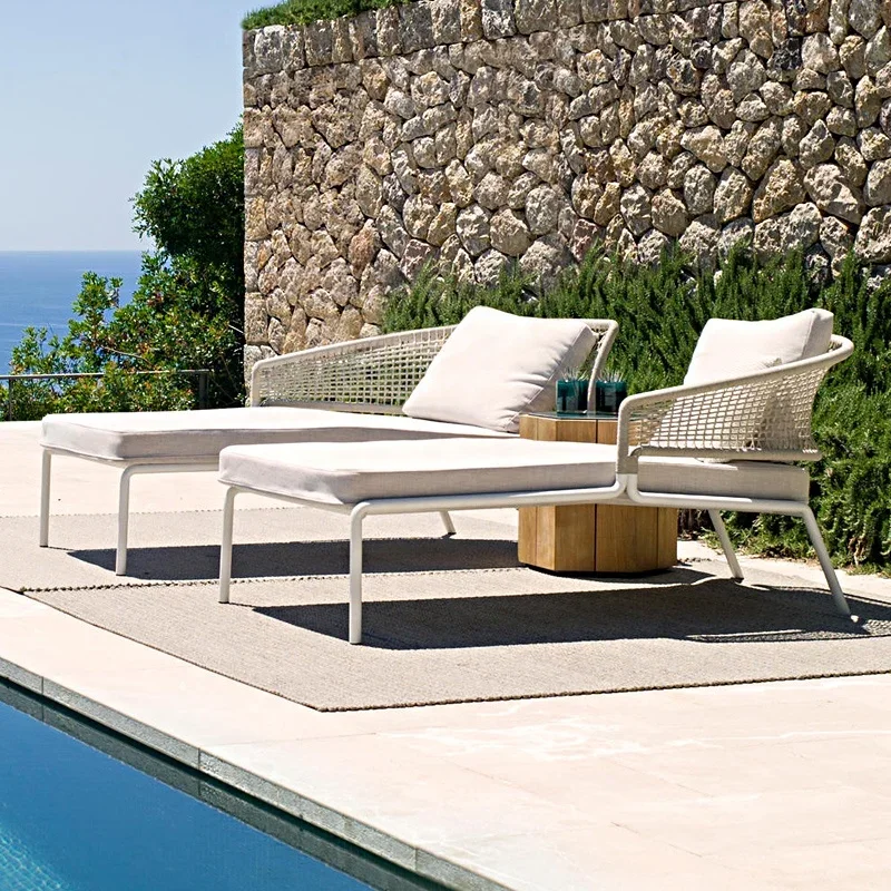 For Outdoor Lounger Rattan Waterproof Modern Pool Chair Sunbathing  Aluminum Rack