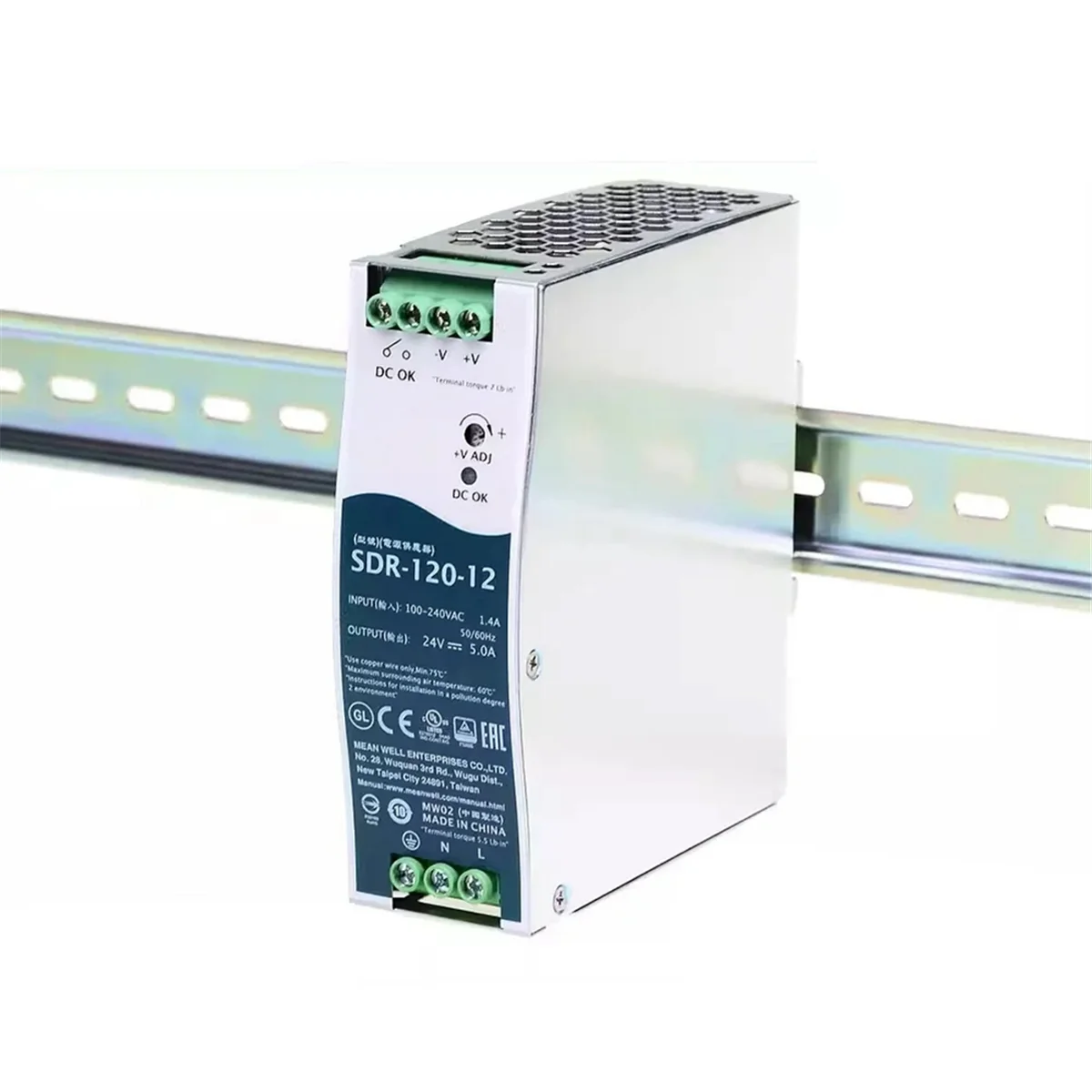 

ABVS SDR-120-12 Импульсный источник питания 120 Вт, 12 В, 10 А, промышленный DIN-рейка с одним выходом и PFC Functi Power Supply