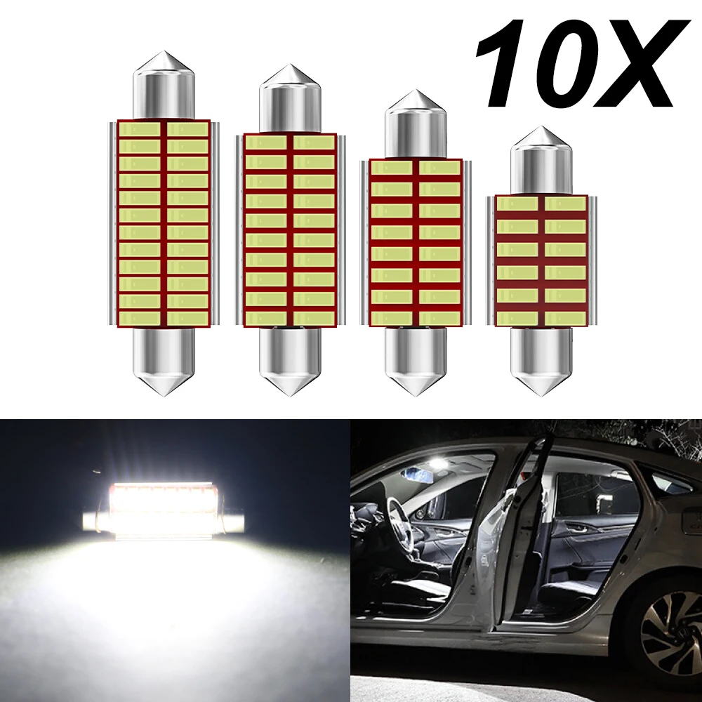 

10x Festoon 31mm 36mm 39mm 41mm 42mm LED Bulb C5W C10W Super Bright 4014 Canbus Error Free Interior Doom Lamp Car Styling Light