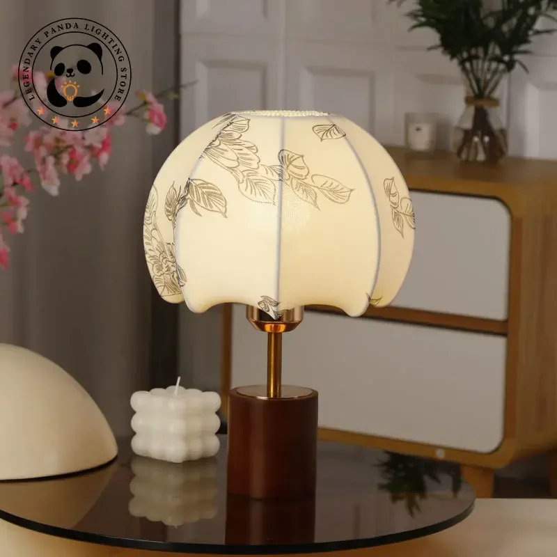 

Designer Wabi-sabi Solid Wood Table Lamps Fabric Lampshade Bedside Decor Night Lights Living/Model Room Bedroom Tea House Study