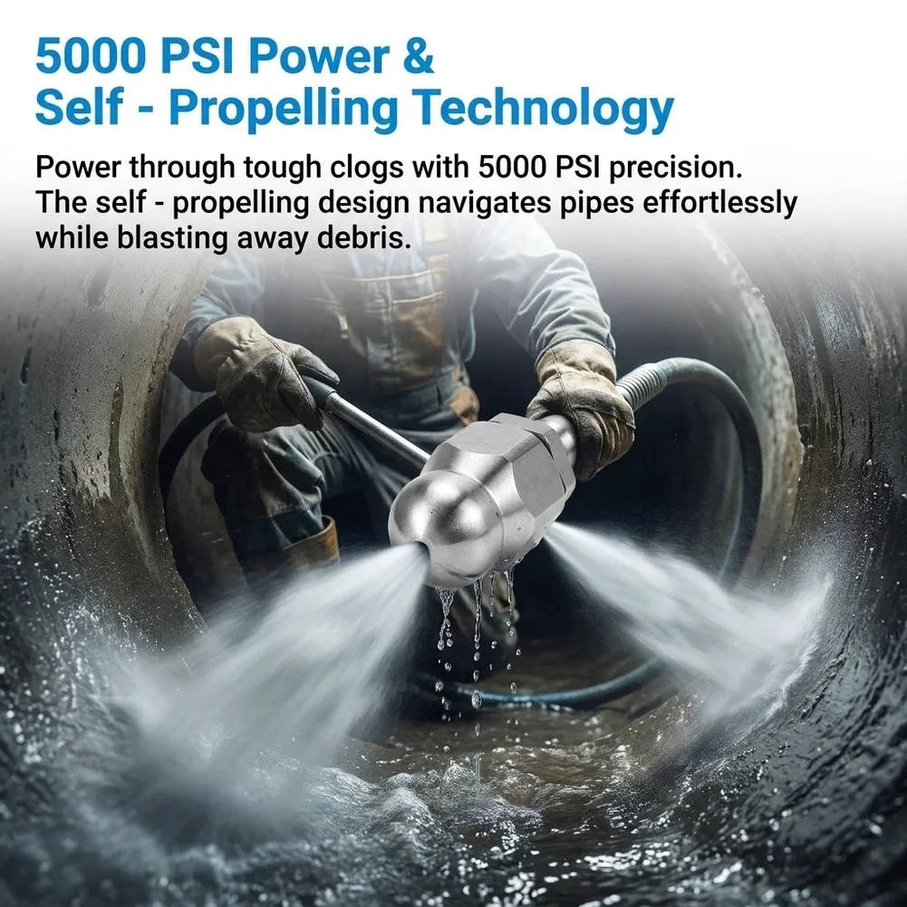 Stainless Steel 1/4 NPT Rotating Sewer Nozzle Designed for High Efficiency Pipe Cleaning in Municipal Settings