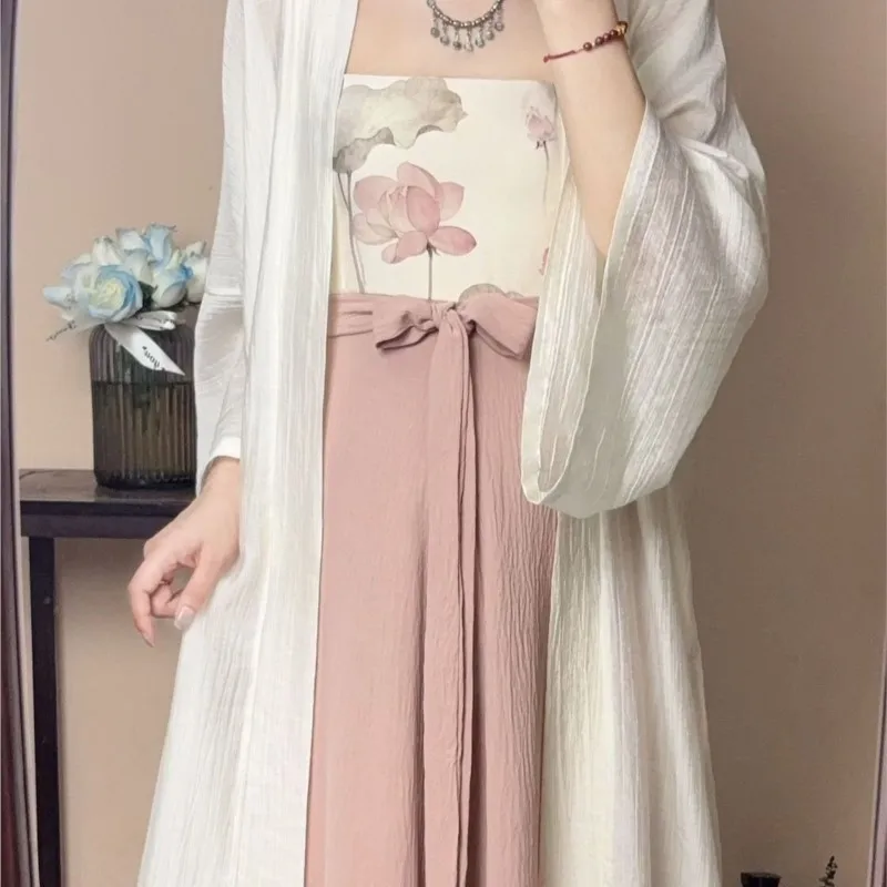 

2025 New Pregnant Women's New Chinese Style Improved Hanfu Dress Creative Maternity Breathable Printed Dress 2-piece Set LI315